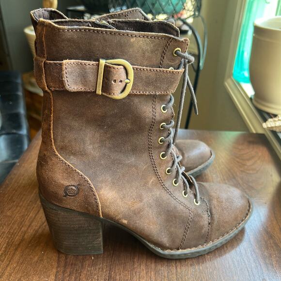 Born Brown Ankle Boots with Buckle Detail - Picture 2 of 14